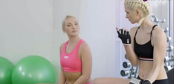  Gym babes riding dick in trio after workout